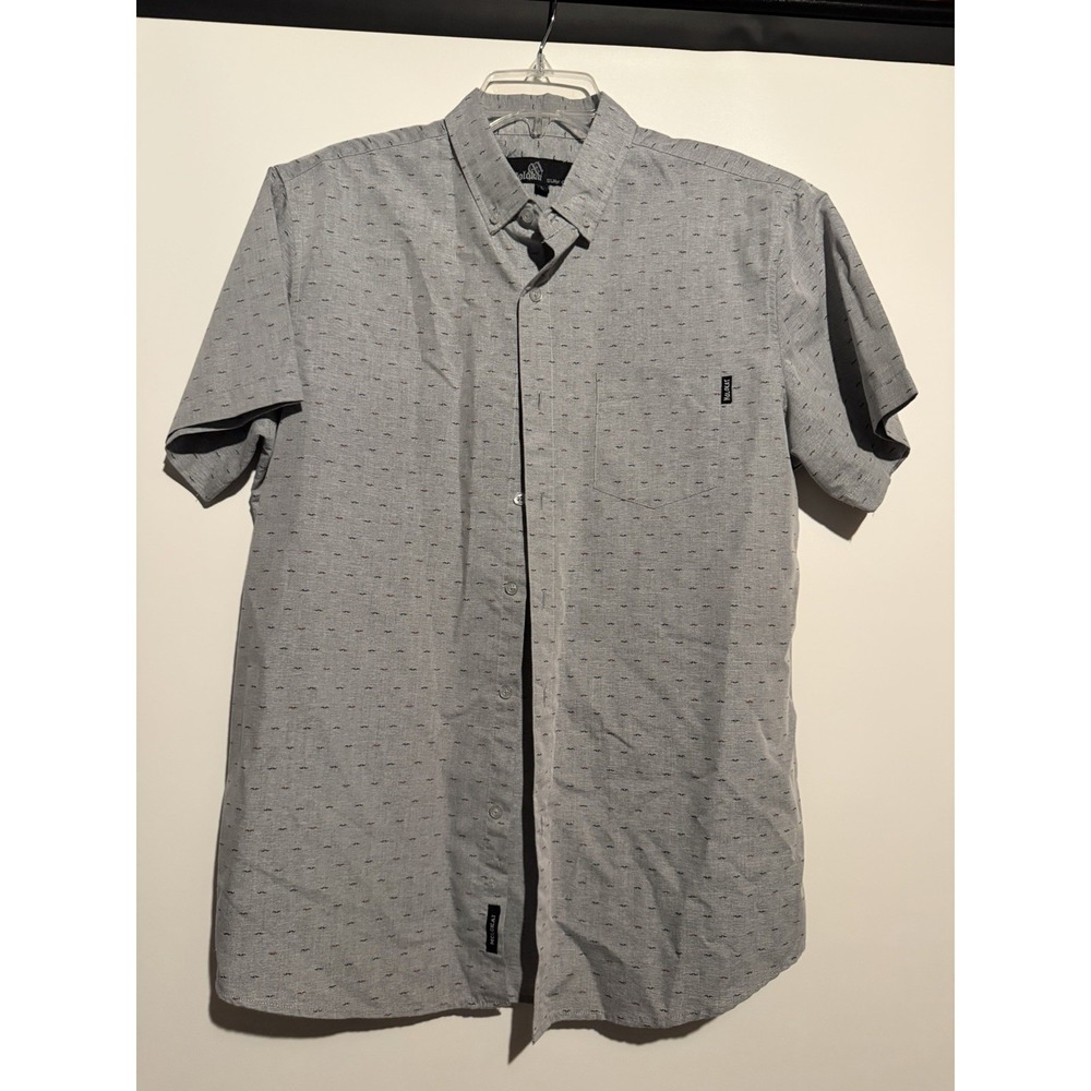 Molokai Surf Co. Men's L Gray Geometric Woven Button-Up Shirt. F6009